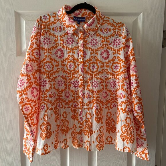 NWT Ro's Garden Vanessa Pintuck Boho Floral Casual Button Up Shirt Size Large - Picture 9 of 11